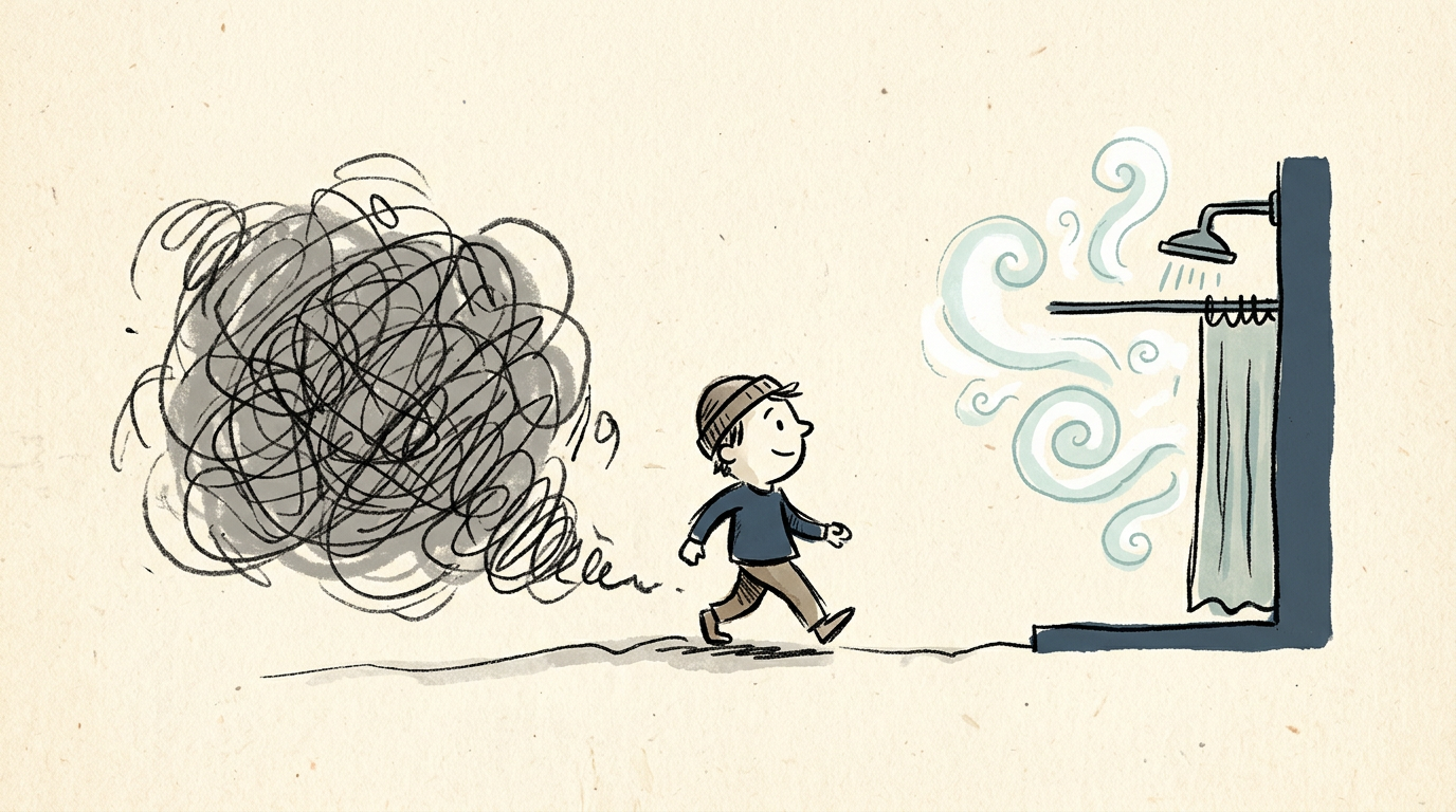 Retro scribble: stepping from a tangle of stress toward simple water and steam.